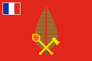 red, palm tree, yellow crossed club and axe, French flag