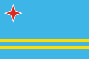 blue, two thin yellow stripes, red 4-pointed star outlined in white