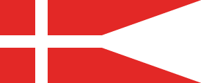 red, white nordic cross, swallowtail cut