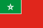 red, green canton outlined in white, white pentagram