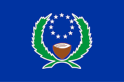 blue, ring of six white stars, fronds, coconut