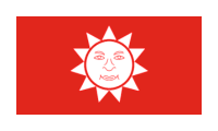 red, thick white border, white sun