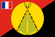 red-black, yellow circle, palm tree and two spears, French flag